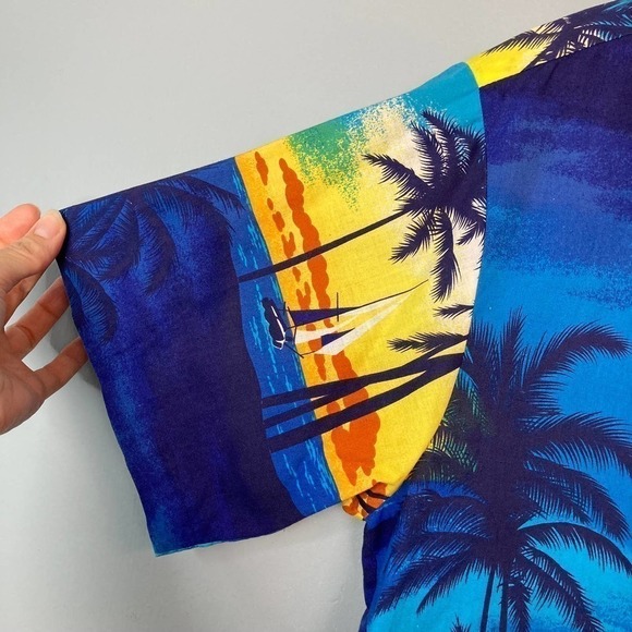 𝅺vintage Shoreline Hawaii Blue Beach Sunset Cotton Button Up Shirt Men's Size XL - Picture 6 of 12